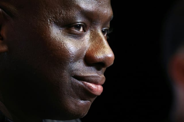 L'entraîneur de Reims Samba Diawara lors d'une conférence de presse à Poissy près de Paris le 23 mai 2025