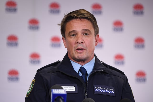 Assistant Commissioner Joe Cassar speaks to the media in Sydney, Sunday, May 17, 2020. (AAP Image/Joel Carrett) NO ARCHIVING