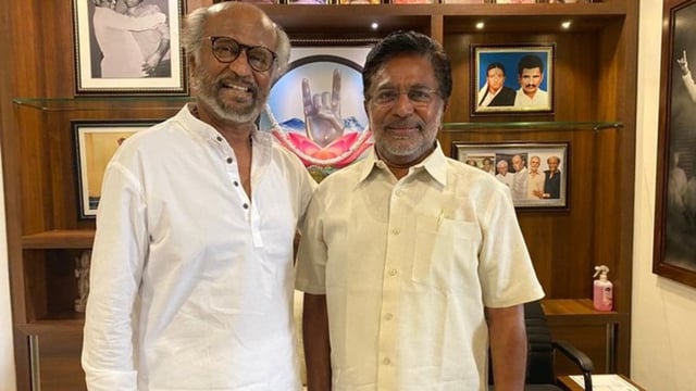 Rajinikanth with his friend, veteran actor Rajesh, who died on 29 May. 