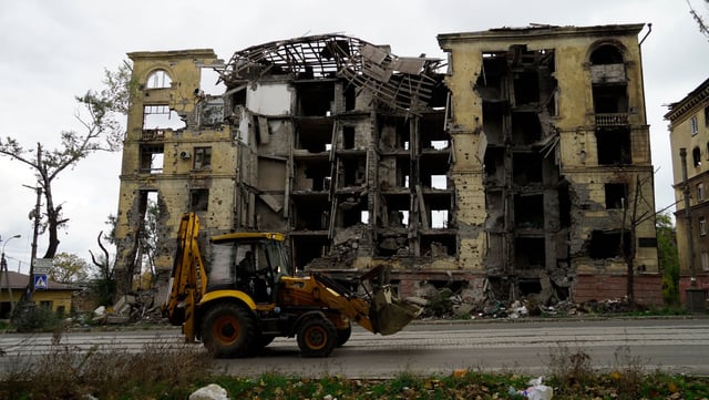 A picture taken on October 28, 2022 shows the Russian-controlled Azov Sea port city of Mariupol in southeastern Ukraine.