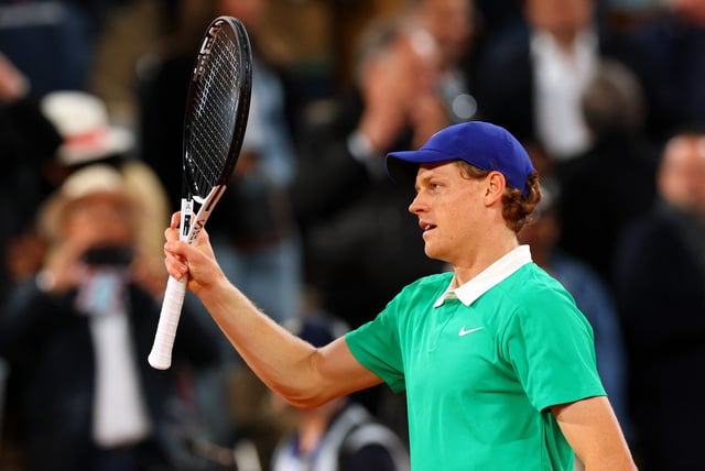 Tennis - French Open - Roland Garros, Paris, France - May 26, 2025 Italy's Jannik Sinner celebrates after winning his first round match against France's Arthur Rinderknech REUTERS/Denis Balibouse/File Photo