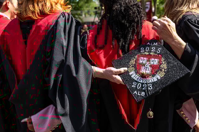 Graduation students, faculty, and family gather in Harvard Yard on May 28, 2025 in Boston.