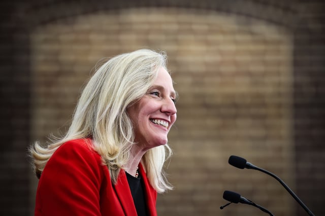 Virginia Democratic gubernatorial candidate, former Rep. Abigail Spanberger speaks  during an Everytown for Gun Safety rally on April 10, 2025 in Alexandria, Va.