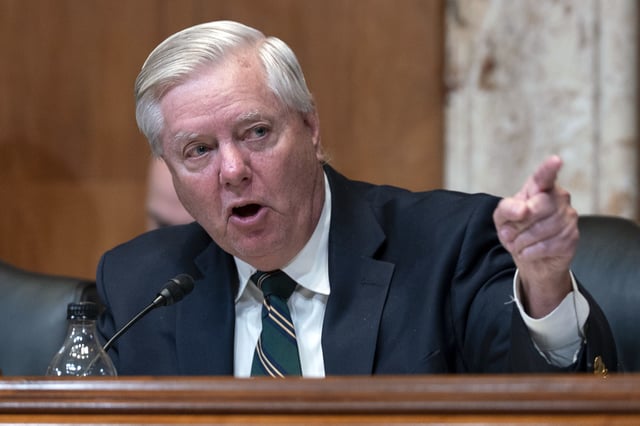 Sen. Lindsey Graham, R-S.C., questions Secretary of State Marco Rubio as he testifies before the Senate Committee on Appropriations subcommittee hearing to review the Fiscal Year 2026 budget request for the U.S. Department of State on Capitol Hill in Washington, Tuesday, May 20, 2025. (AP Photo/Jose Luis Magana)
