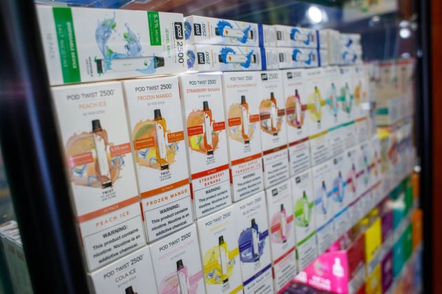 SAN JOSE, CA – JULY 23: Flavored vape cartridges sold at the Berryessa Smoke Shop are photographed in San Jose, Calif., on Friday July 23, 2021. San Jose is considering a ban on the sale of flavored tobacco. (Anda Chu/Bay Area News Group)