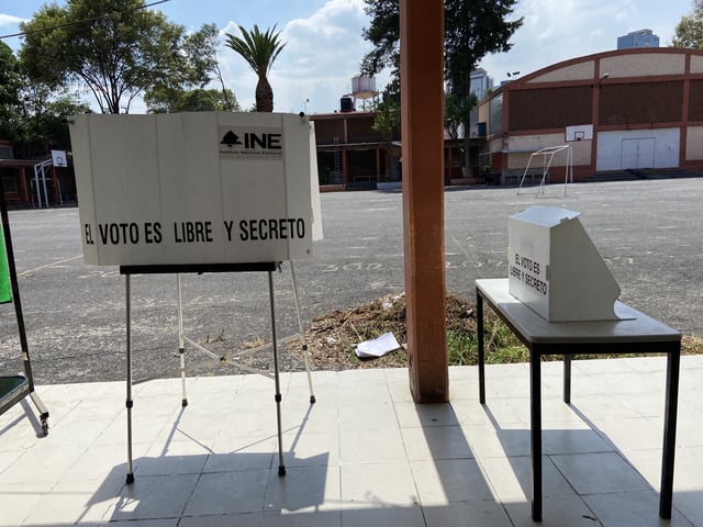 A voting station inside a Mexico City high school is pictured.