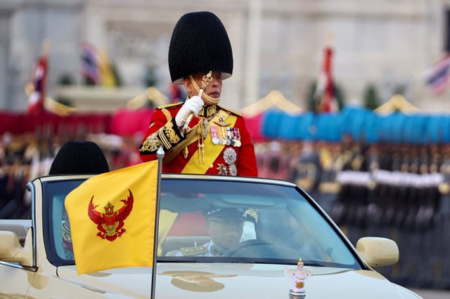 Thailand's King Maha Vajiralongkorn reviews the guard of honour, during a trooping of the colours ceremony to mark the 72nd birthday of Thailand's King Maha Vajiralongkorn in Bangkok, Thailand, December 3, 2024. REUTERS/Athit Perawongmetha/File Photo
