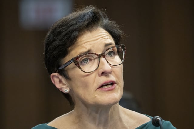 FILEw - Jane Fraser, CEO, Citigroup, speaks during a Senate Banking, Housing, and Urban Affairs Committee oversight hearing to examine Wall Street firms on Capitol Hill, Wednesday, Dec. 6, 2023 in Washington. (AP Photo/Alex Brandon, File)