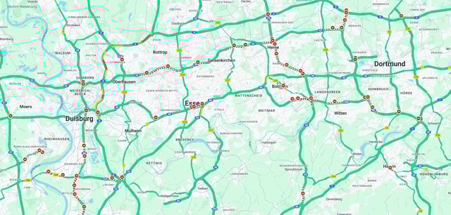 Keine Angst vor roten Punkten: Tatsächlich gibt es weit weniger Verkehrsbeeinträchtigungen als abgebildet