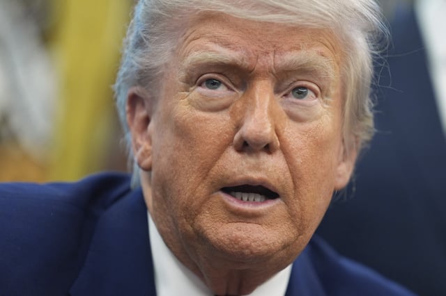 President Donald Trump speaks to reporters after signing executive orders regarding nuclear energy in the Oval Office of the White House, Friday, May 23, 2025, in Washington.