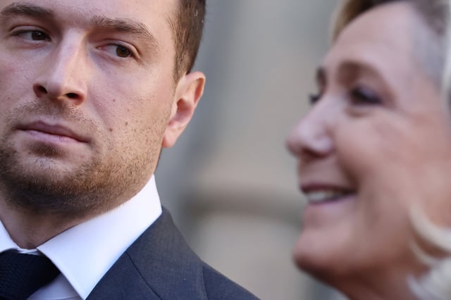 Jordan Bardella et Marine Le Pen à Paris, le 30 avril 2025.