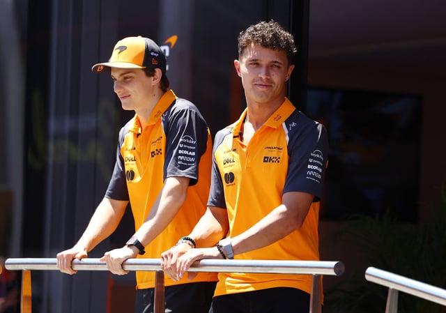 Formula One F1 - Spanish Grand Prix - Circuit de Barcelona-Catalunya, Barcelona, Spain - May 29, 2025 McLaren's Oscar Piastri and McLaren's Lando Norris ahead of the Spanish Grand Prix REUTERS/Albert Gea