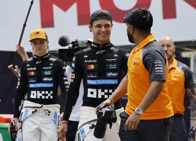 Formula One F1 - Monaco Grand Prix - Circuit de Monaco, Monaco - May 23, 2025 McLaren's Lando Norris an McLaren's Oscar Piastri arrive ahead of practice REUTERS/Stephanie Lecocq/File Photo