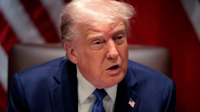 President Donald Trump delivers remarks during a bilateral lunch with Norway's Prime Minister Jonas Gahr Store in the Cabinet Room at the White House on April 24, 2025. (Credit: Chip Somodevilla/Getty Images)