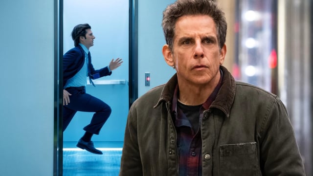 Adam Scott running in Severance and Ben Stiller in Nutcrackers
