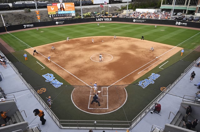 A general view of the field as the Alabama Crimson Tide play the Tennessee Lady Vols in the first inning at Sherri Parker Lee Stadium on March 25, 2023 in Knoxville, Tennessee.