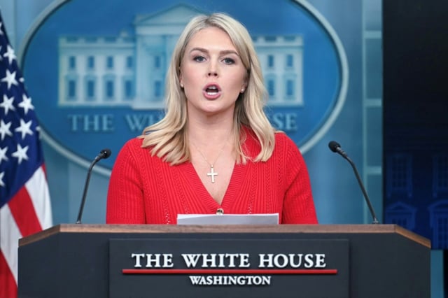 White House Press Secretary Karoline Leavitt speaks during the daily briefing in the Brady Briefing Room of the White House in Washington, DC, on May 29, 2025