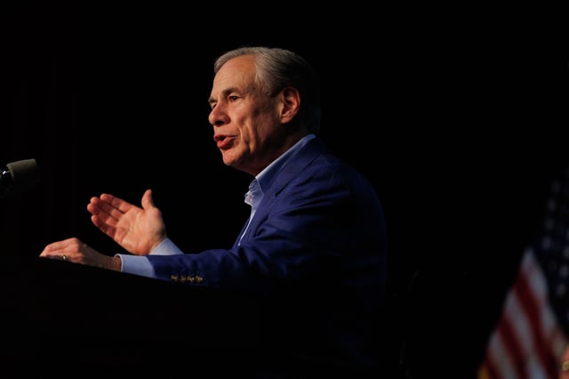 Governor Greg Abbott speaks at San Antonio Christian School on Monday February 17, 2025, to promote school vouchers.
