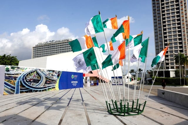 Flags flutter during the African Development Bank annual meeting, in Abidjan Ivory Coast, May 27.