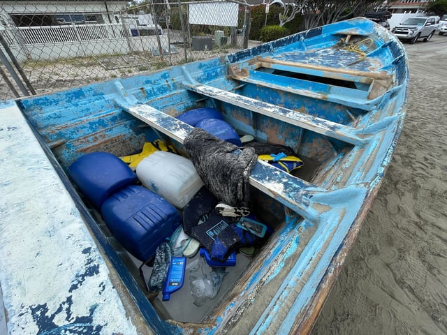 The panga that washed ashore in Del Mar early on Monday