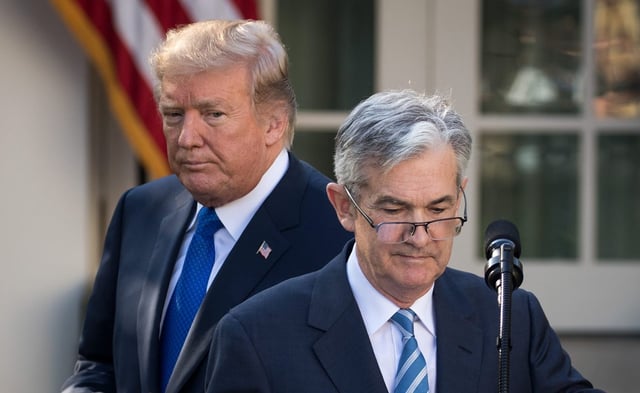 (L to R) U.S. President Donald Trump and chairman of the Federal Reserve Jerome Powell at a press event in the Rose Garden at the White House on Nov. 2, 2017 in Washington, DC. (Photo by Drew Angerer/Getty Images)