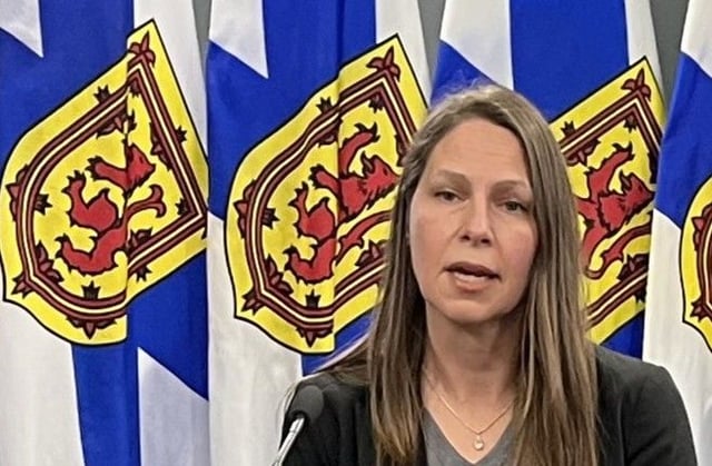 Nova Scotia Justice Minister Becky Druhan speaks to reporters in Halifax in January.