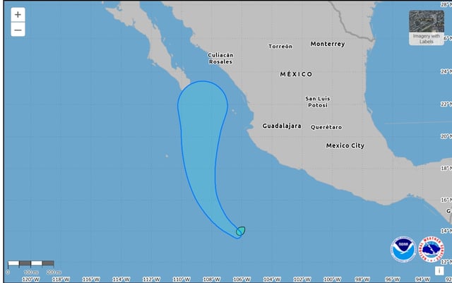 An NHC forecast shows the anticipated Tropical Storm Alvin path towards Mexico.
