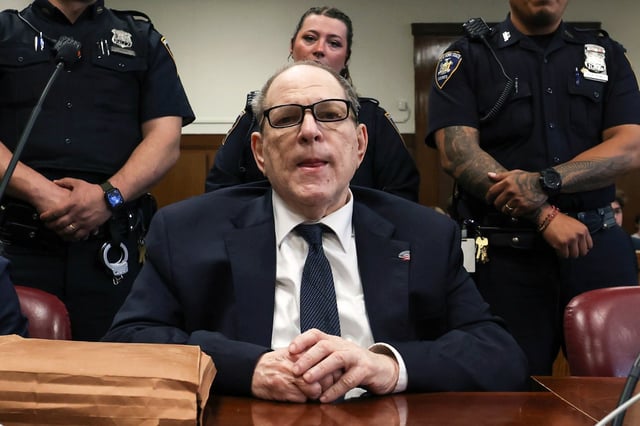 Harvey Weinstein appears in a Manhattan criminal court for his re-trial, Thursday, May 29, 2025, in New York. (Timothy A. Clary/Pool Photo via AP)