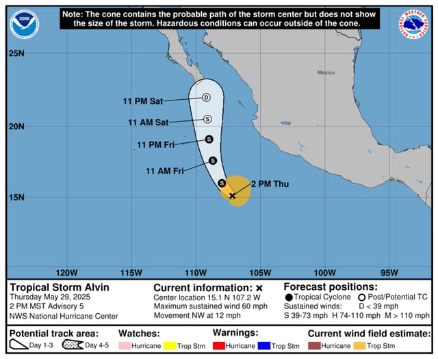 A National Hurricane Center forecast for Tropical Storm Alvin.