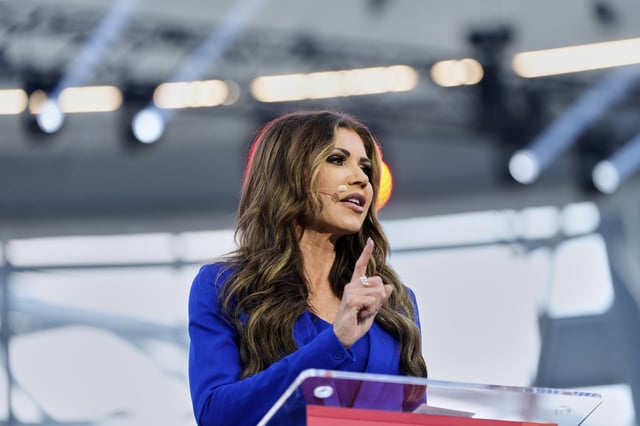 Homeland Security Secretary Kristi Noem speaks at the Conservative Political Action Conference, CPAC, Tuesday, May 27, 2025, in Jasionka, Poland.
