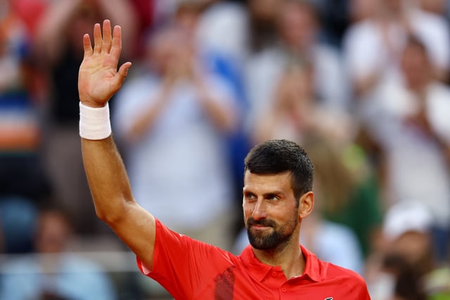 Tennis - French Open - Roland Garros, Paris, France - May 29, 2025 Serbia's Novak Djokovic celebrates winning his second round match against France's Corentin Moutet REUTERS/Lisi Niesner