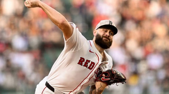 May 17, 2025; Boston, Massachusetts, USA; Boston Red Sox starting pitcher Lucas Giolito (54) pitches against the Atlanta Braves during the first inning at Fenway Park. Mandatory Credit: Brian Fluharty-Imagn Images