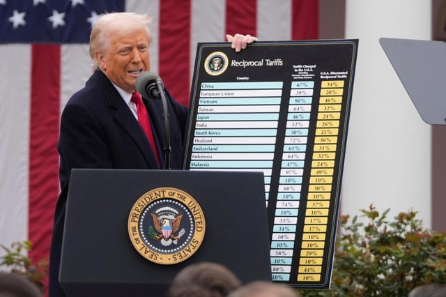 President Donald Trump speaks during an event to announce new tariffs in the Rose Garden at the White House, Wednesday, April 2, 2025, in Washington. (AP Photo/Mark Schiefelbein)
