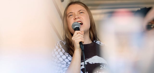 Greta Thunberg während einer Demonstration von Fridays for Future im Jahr 2024