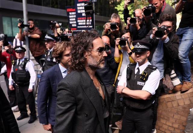 British actor and comedian Russell Brand, who has been charged with rape and multiple counts of sex assault, appears at Southwark Crown Court, in London, Britain, May 30, 2025. REUTERS/Isabel Infantes