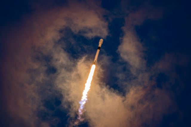 A SpaceX Falcon 9 launches from Cape Canaveral Space Force Station on a mission for the Space Force on Dec. 17, 2024. (Handout/SLD 45)