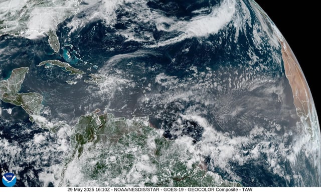 Hurricane meteorologists will be watching this view of the Atlantic Ocean basin carefully in the coming months as the Atlantic hurricane season kicks off on June 1, 2025. Shown is a view from May 29, 2025.