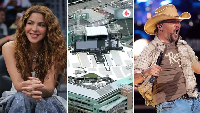 From left: Shakira, a stage at Boston’s Fenway Park and Jason Aldean.