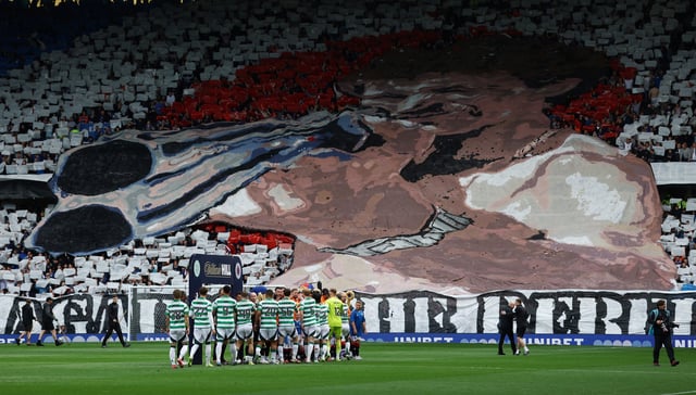 Soccer Football - Scottish Premiership - Rangers v Celtic - Ibrox, Glasgow, Scotland, Britain - May 4, 2025 Rangers fans display a banner inside the stadium before the match Action Images via Reuters/Lee Smith/File Photo