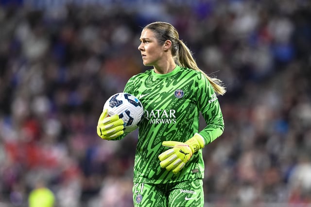 LYON, FRANCE - MAY 16: Goalkeeper Mary Earps of Paris Saint-Germain looks on during the Arkema Premiere Ligue Feminine, Final match between Lyon and Paris Saint-Germain on May 16, 2025 in Lyon, France. (Photo by Eurasia Sport Images/Getty Images)