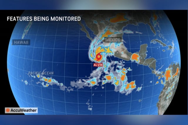 An AccuWeather map shows the location of Tropical Storm Alvin.