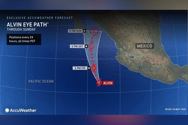 A map from AccuWeather shows the forecast path for Tropical Storm Alvin.