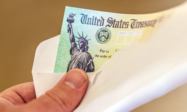 US Treasury Check in an envelope. 