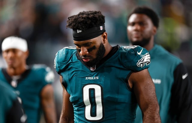 Philadelphia Eagles defensive end Bryce Huff walks off the field after the Eagles lost to the Atlanta Falcons on Monday, Sept. 16, 2024, in Philadelphia. (Yong Kim/The Philadelphia Inquirer/TNS)