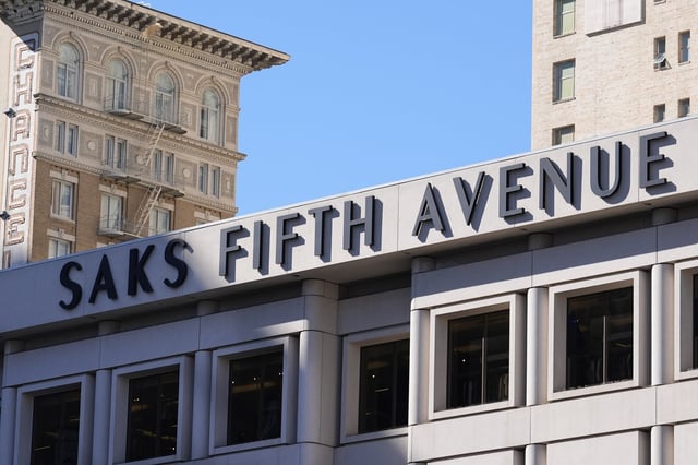 A Saks Fifth Avenue sign is shown in San Francisco, Sunday, March 17, 2024. (AP Photo/Jeff Chiu)