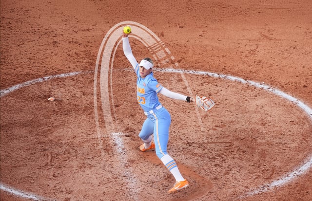 Tennessee's Karlyn Pickens delivers to home plate in a game against Auburn.