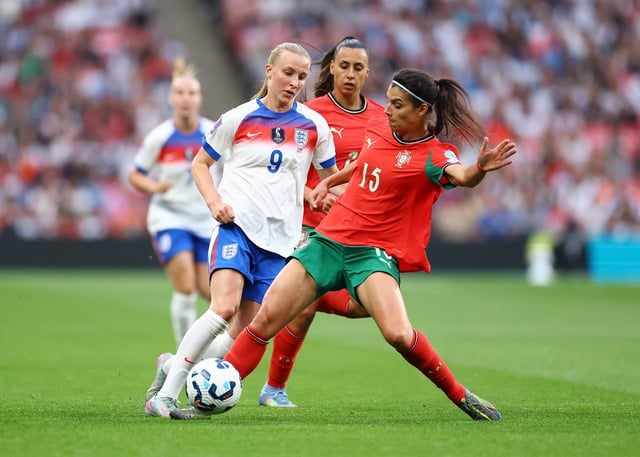 Soccer Football - Women's Nations League - League A - England v Portugal - Wembley Stadium, London, Britain - May 30, 2025 England's Agnes Beever-Jones in action with Portugal's Carole Costa Action Images via Reuters/Andrew Boyers
