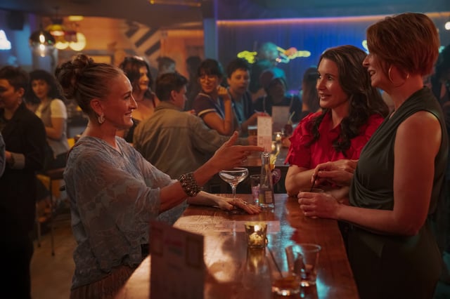 Sarah Jessica Parker as Carrie, left, Kristin Davis as Charlotte and Cynthia Nixon as Miranda in “And Just Like That…”