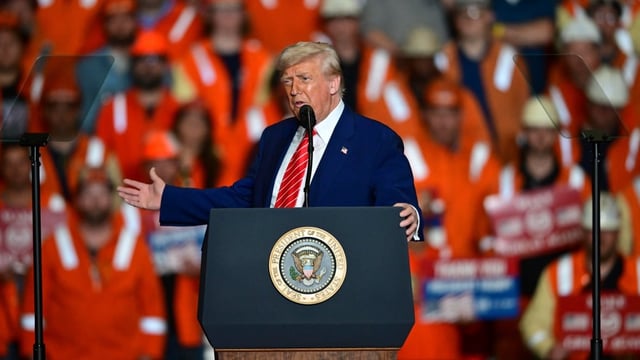 U.S. President Donald Trump speaks at the U.S. Steel Mon Valley Works-Irvin Plant in West Mifflin, Pa., on Friday.