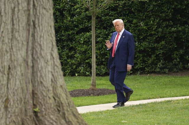 President Donald Trump walks on the South Lawn of the White House to board Marine One, Friday, May 30, 2025, in Washington, as he heads to Pittsburgh for a rally. (AP Photo/Jacquelyn Martin)